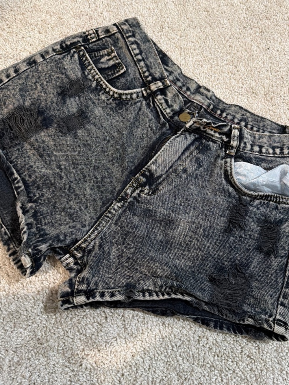 SHEIN Washed Black Distressed Denim Shorts